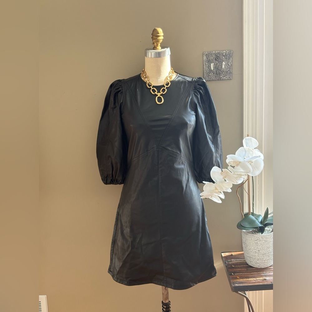 H&M BLACK FAUX LEATHER DRESS SIZE XS